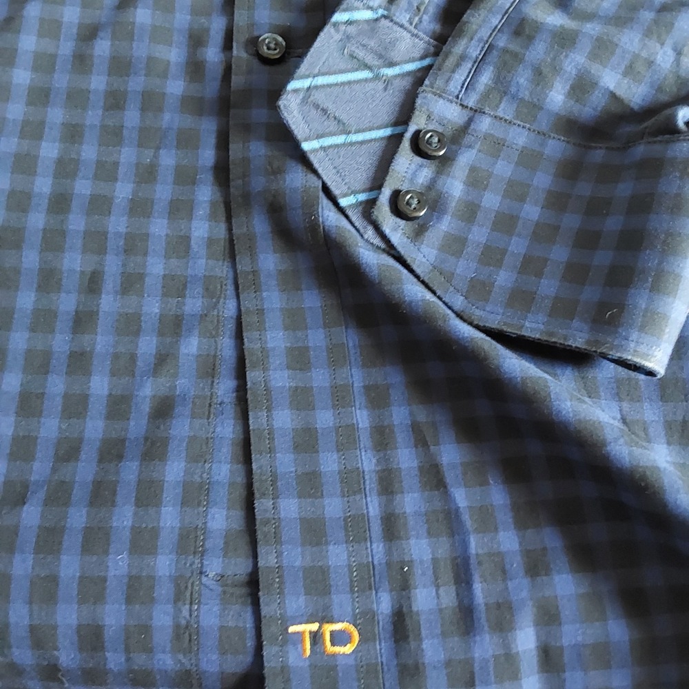 Thomas Dean Mens Long Sleeve Blue & Black Check Dress Shirt Flip Cuff Size XL - Picture 5 of 8